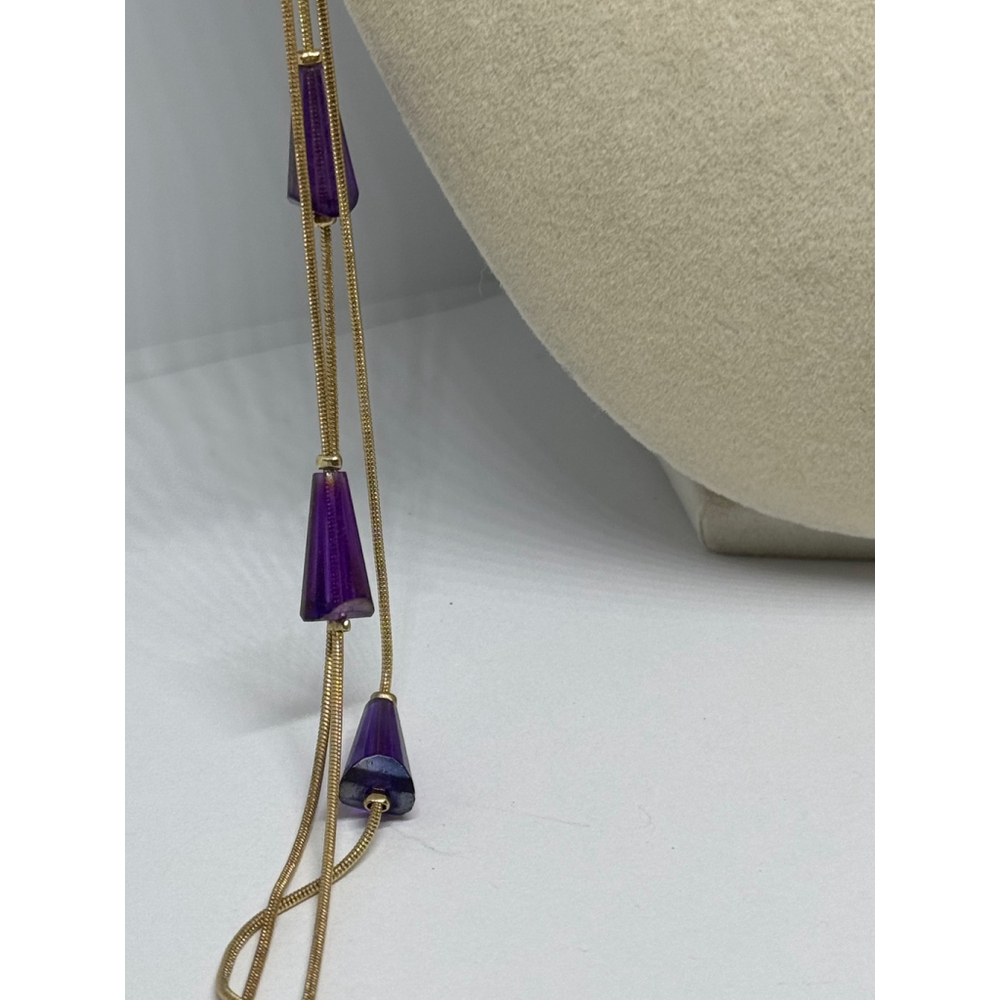 Charming Charlie‎ Purple Glass Gold Tone Chain Opera Necklace - Picture 10 of 10
